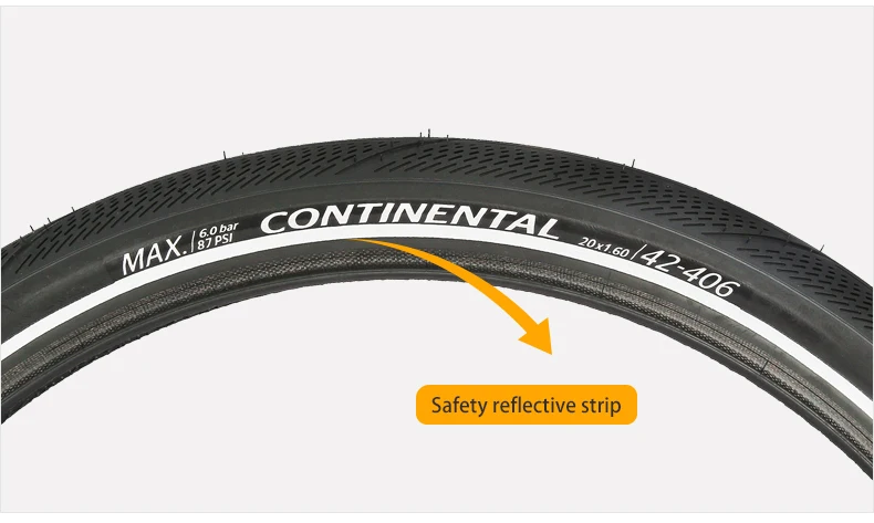 Continental Contact Urban 16 Zoll / 20 Zoll 3/180Tpi Pannensicherer Stahldrahtreifen für BMX-Faltrad mit Reflexstreifen – Detail 12
