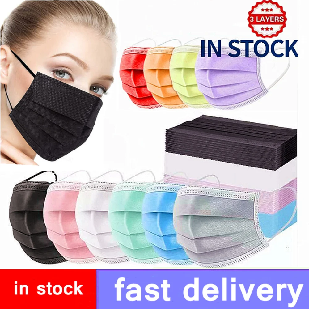 10/50/100/200Pcs Mouth Mask Disposable Face Mask Black Adult 3 Ply Nonwoven Anti Dust Mask mascarillas quirurgicas homologadas