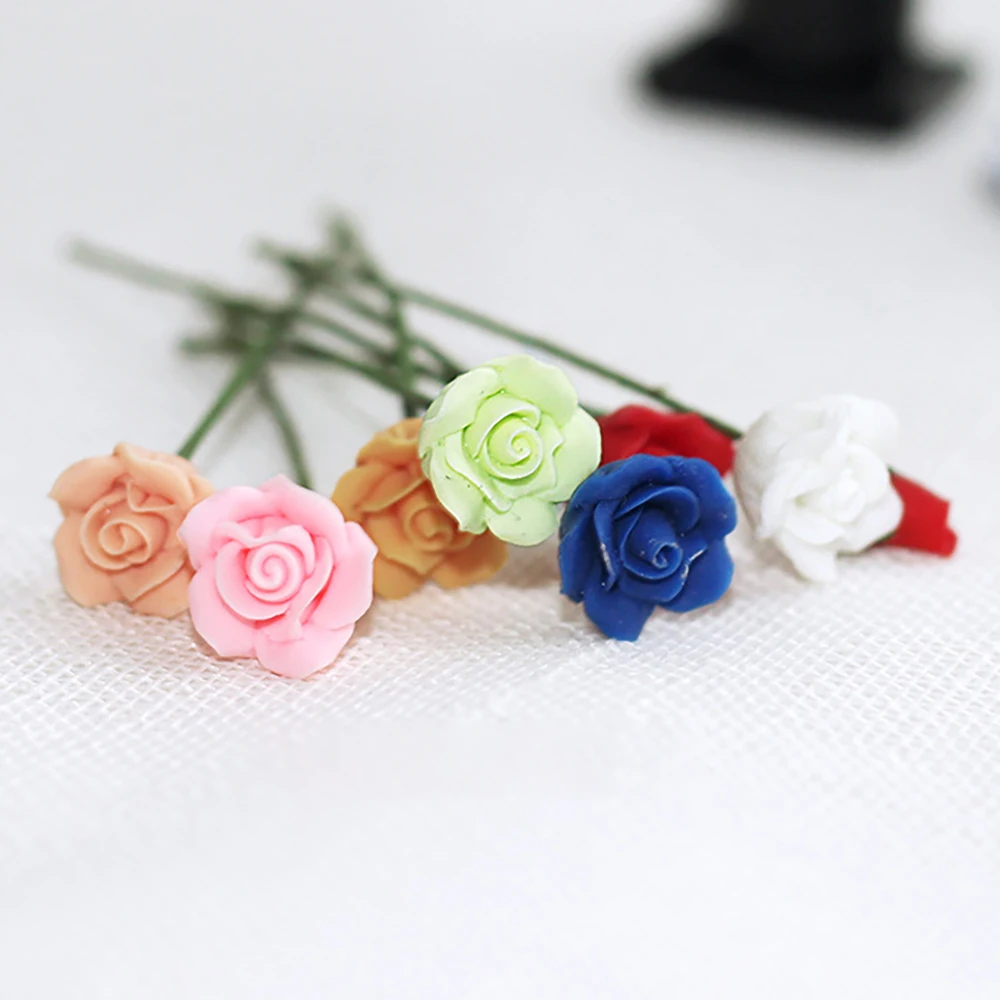 

10Pcs 1/12 Dollhouse Miniature Accessories Mini Resin Rose Simulation Flower Arrangement Model Toy for Doll House Decoration