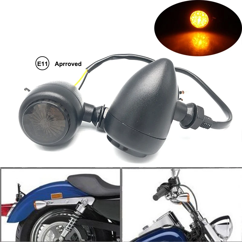 Retro Bullet Black Grid Motorcycle Turn Signal Light LED Brake Light Metal Shell Blinkers Winker Lamps for Harley Honda Yamaha