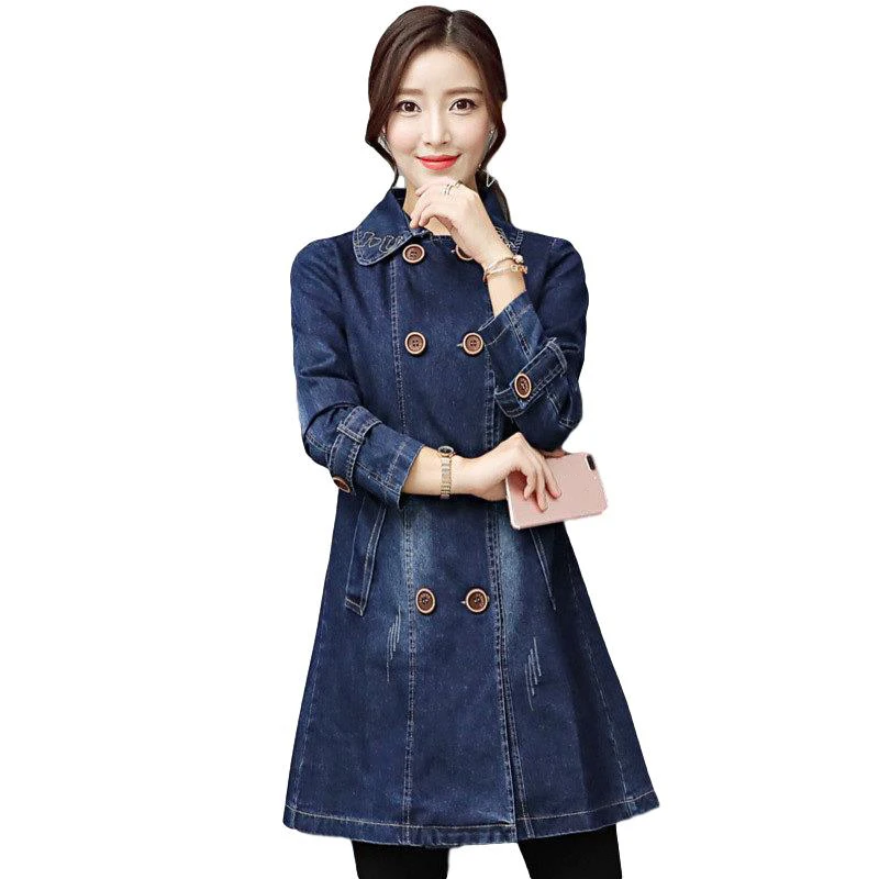 

Idopy Women Long ean Jacket Fashion Denim Coat Female Plus Size M-5XL Vintage Distressed Denim Jacket Outwear For Girls