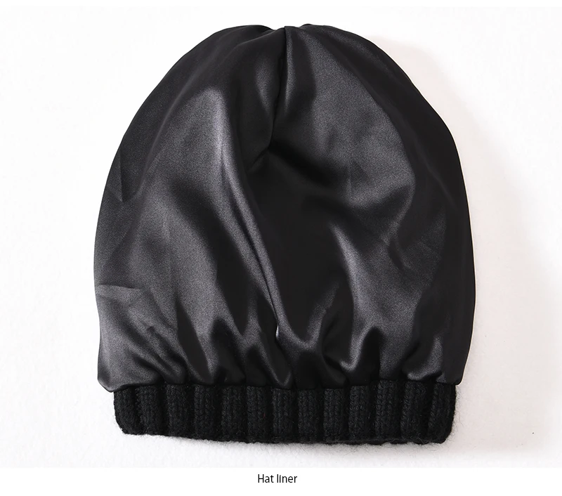 Winter-Seidensatin-gefütterte Beanie-Mütze für Damen und Herren, Unisex, dicke, klobige Mütze, gestreift, warm, weich, hochwertige Kaschmir-Strickmütze – Detail 29