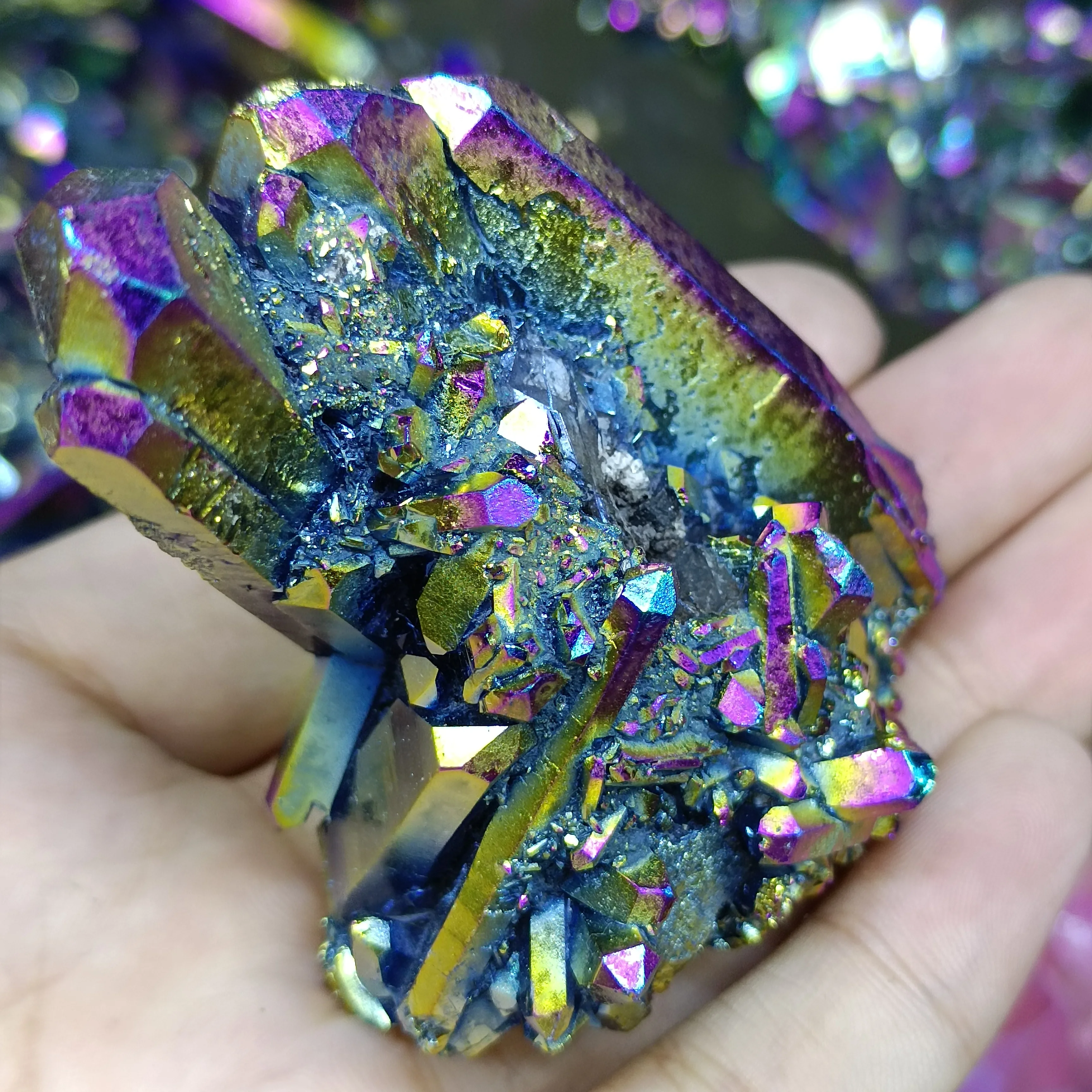 1pc  Natural crystal quartz Rainbow flame Aura quartz crystal cluster Ore Mineral Healing Specimens Random delivery