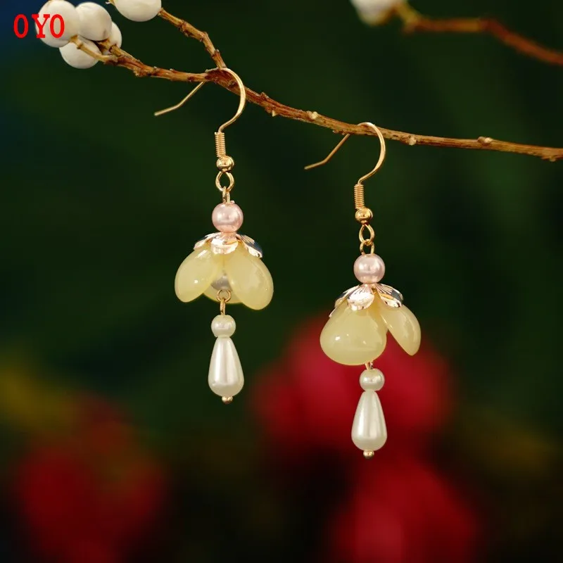 

Original ancient style pearl long earrings personality Chinese style 925 silver earrings