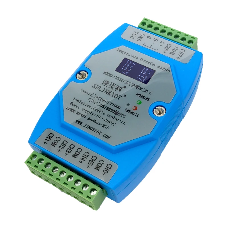 8 Channel NTC Temperature Transmitter 10K Thermistor to RS485 Acquisition Module Supports PLC RS20N-C