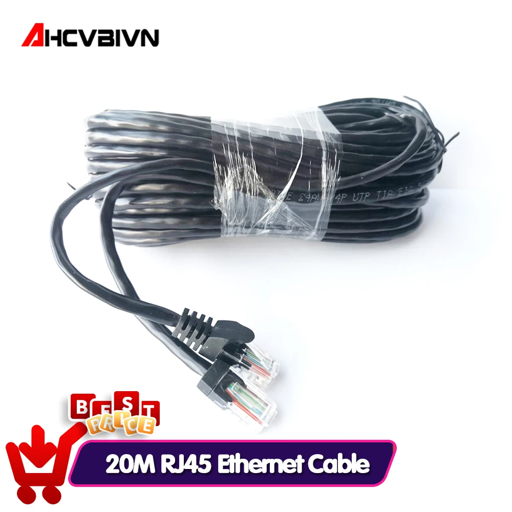 

AHCVBIVN 20M 65ft cat5 Ethernet Network Cable RJ45 Patch Outdoor Waterproof LAN Cable Wires For CCTV POE IP Camera System