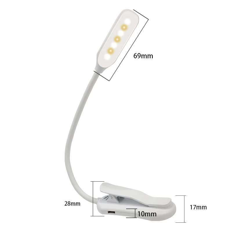 Book Light 1.4W USB 7LEDs Desk Lamp With Clip 5V 3 Modes Dimable Portable Reading Light Work-light Rechargeable