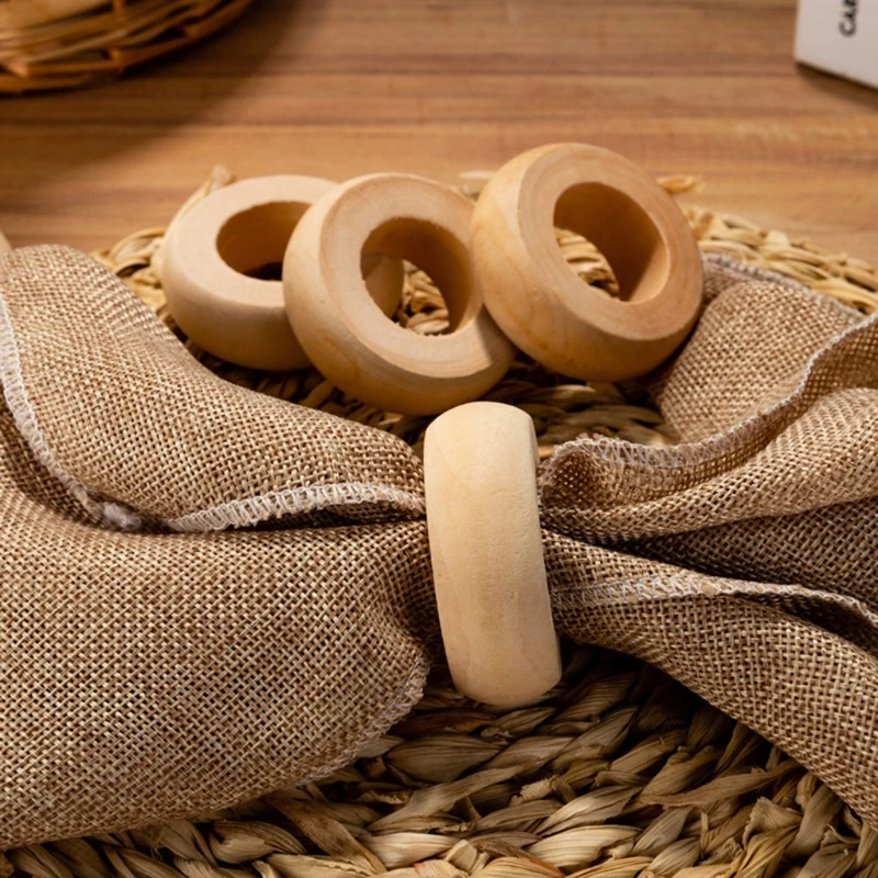 10 Pcs Natural Wooden Serviette Holders Napkin Rings Set Round Serviette Rings Bulk for Party Decoration Dining Table Family