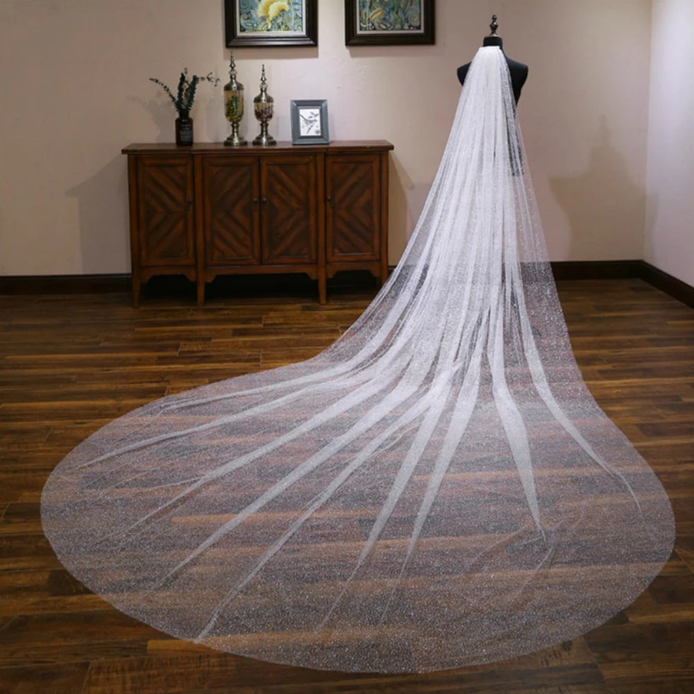 High End Customized Wide Bridal Veils Shiny Sequins Veil for Bridal Ivory Glitter Wedding Veil with Comb