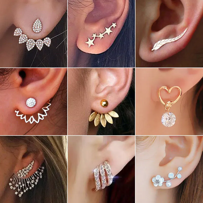 Crystal Flower Star Stud Earrings for Women Fashion Jewelry Gold Silver Color Shiny Rhinestones Zircon Earrings Party Gift