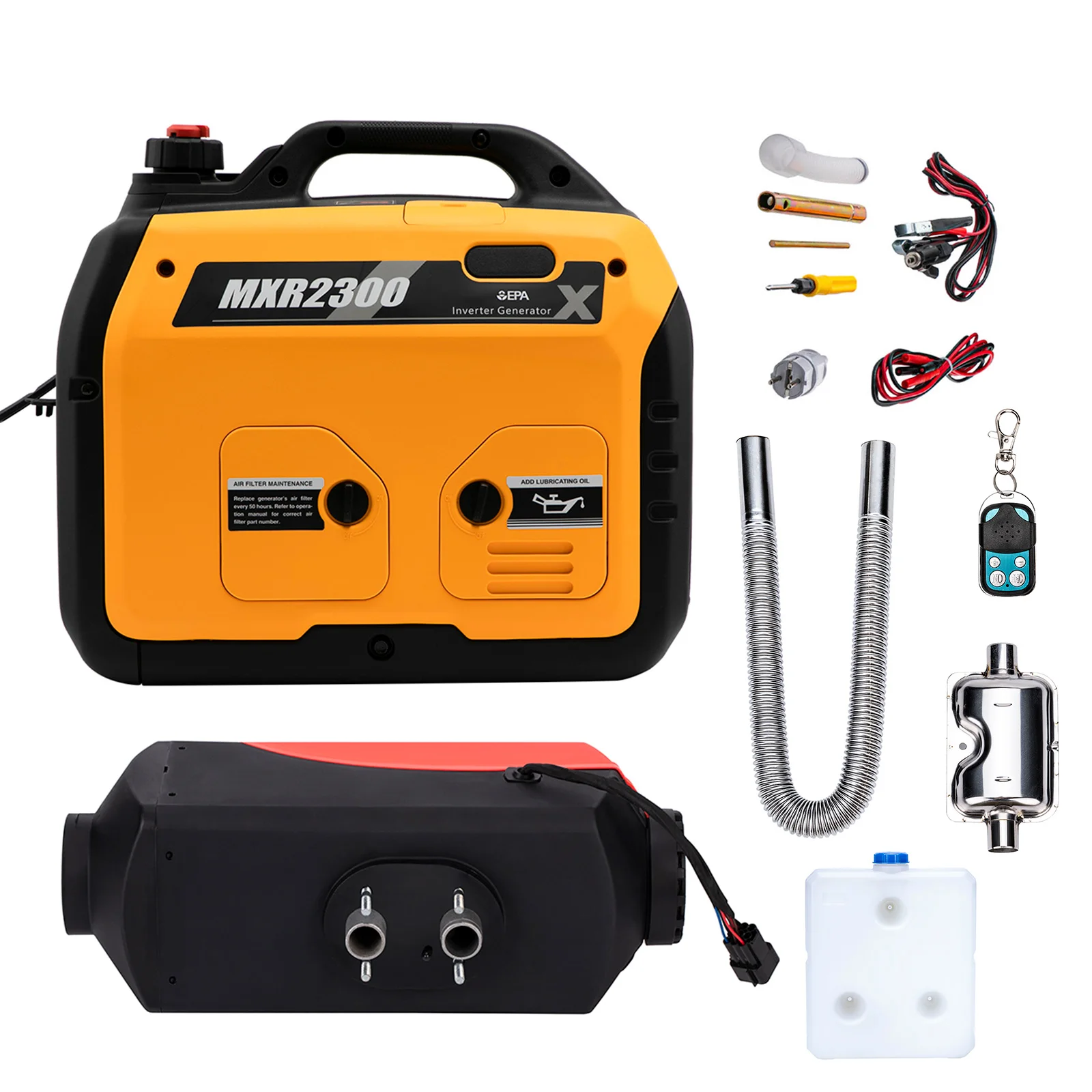 5KW 12V Car Air Diesel Heater + 2300W Portable Quiet Inverter Generator For RV Camping Car Truck Caravan