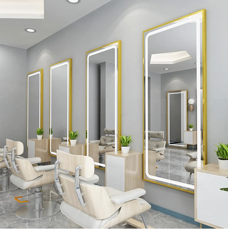 Barber shop mirror salon mirror salon special LED light net red wall mounted simple European haircut mirror