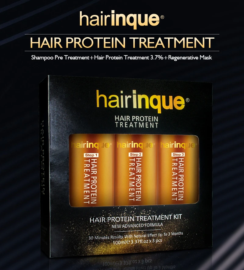 HAIRINQUE 3.7 percent 24K Gold therapy keratin hair treatment hair care set  100ml x 3 bottles 30 mins repair damaged hair