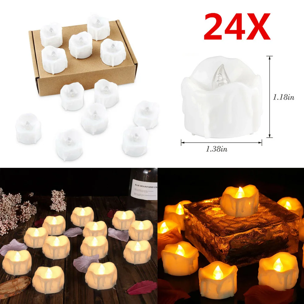 

24pcs Flameless LED Timing Tea Light Candles Amber Yellow Warm White Flickering Tealight with Timer for Wedding Christmas Party