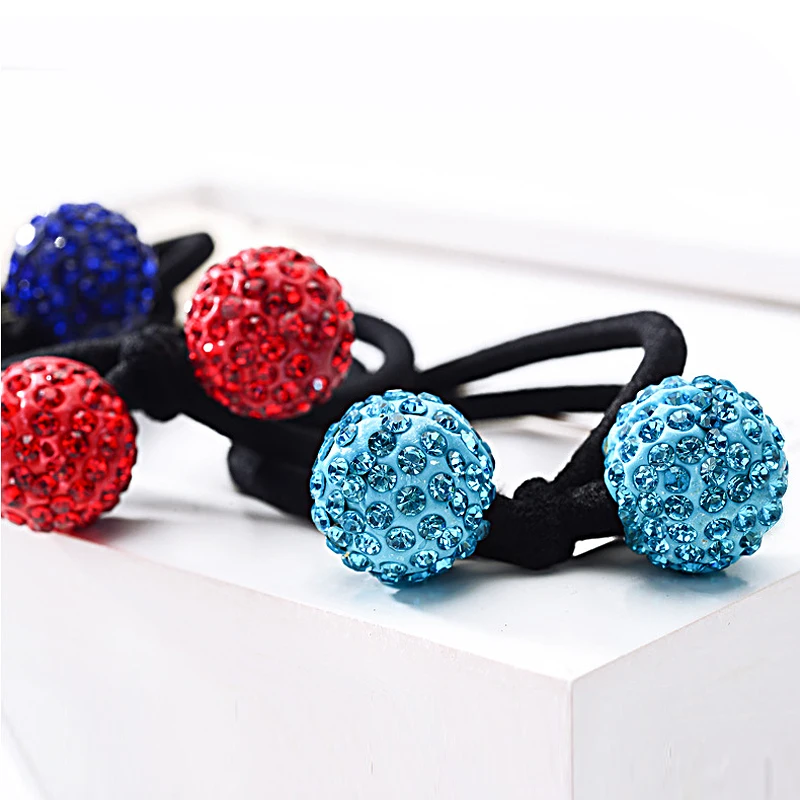 Multicolor Rhinestone Ball Hair Bands Korean two-in-one Elastic Rubber Band Ponytail Holder Hair Ties Women Kid Hair Accessories