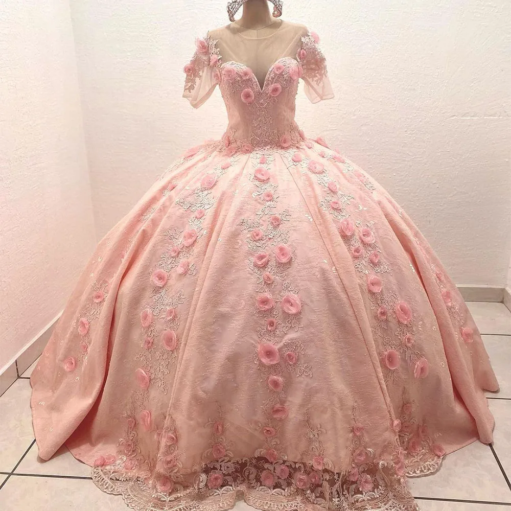 Sevintage Ball ชุด Quinceanera ชุด15 Party ไข่มุกประดับด้วยลูกปัดคริสตัล3D ดอกไม้ลูกไม้ Applique เจ้าหญิงวันเกิดชุด