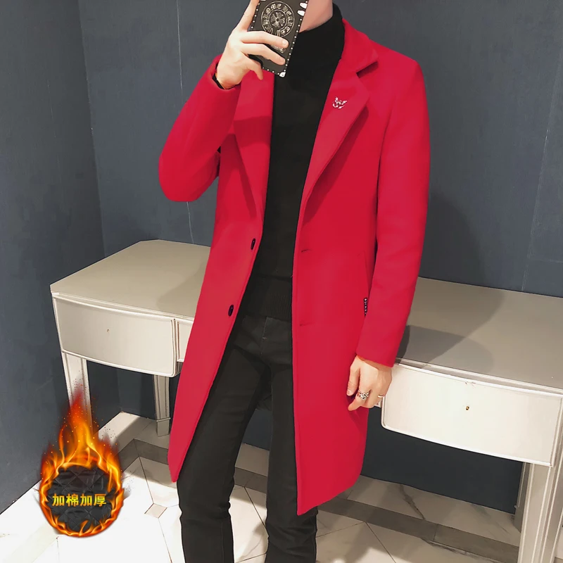 

Red Elegant Gentleman Long Jackets For Mens Long Blazers Army Green Winter Overcoat Slim Fit Steampunk Trench Coat Cloak Men New