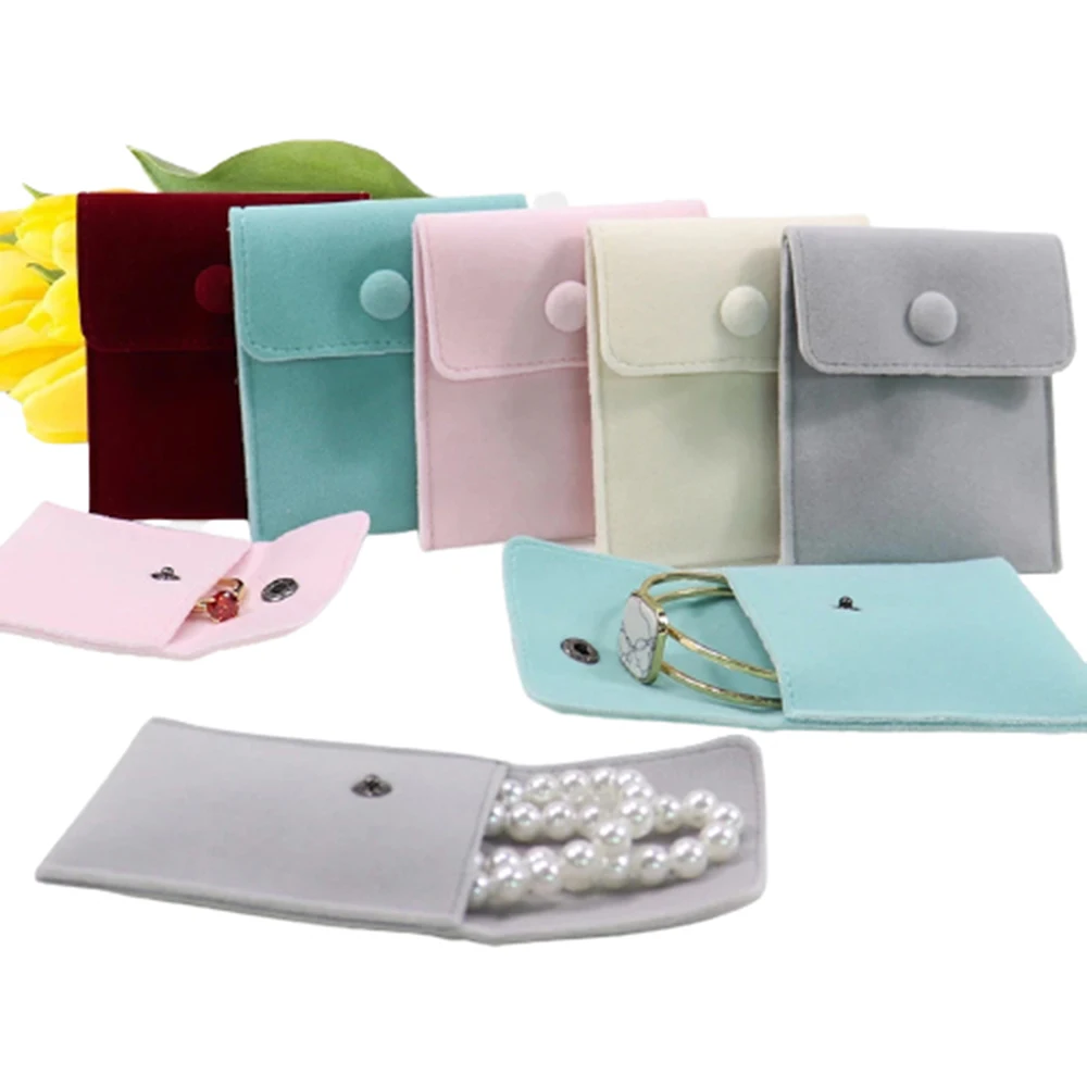 

Jewelry Packaging Bag Snap Fastener Superior Soft Velvet Gift Bracelet Bag Necklace Earrings Ring Storage Pouch Jewelry Storage