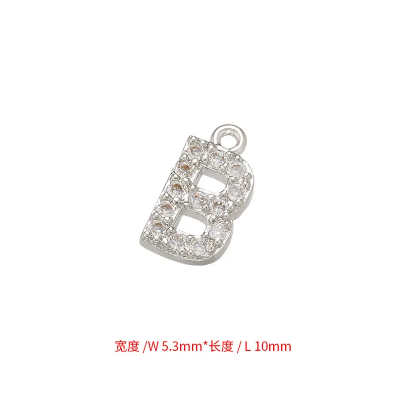 ZHUKOU 7x8mm 26 silver color crystal letter pendant for women necklace earrings jewelry accessories making model: VD594