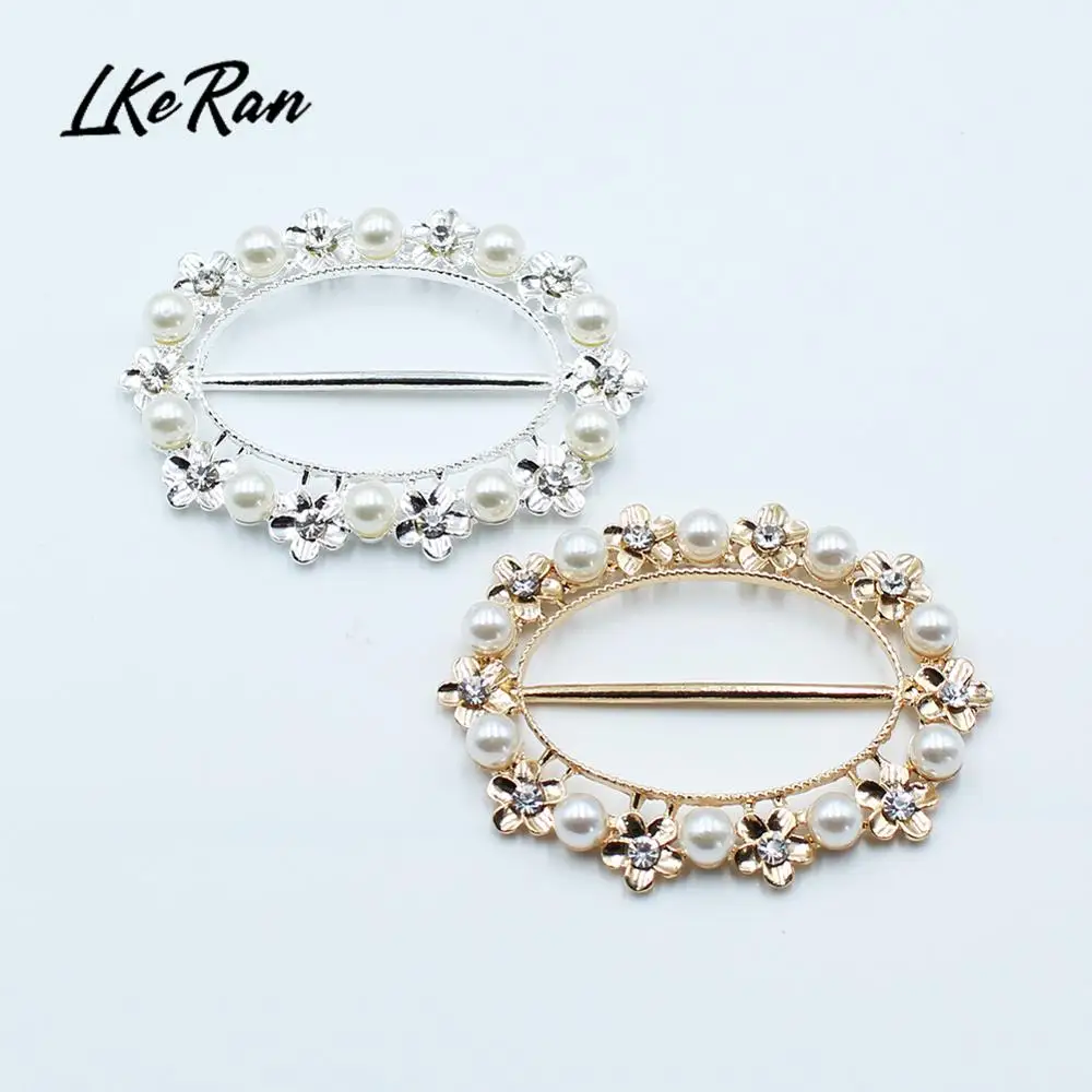 5PCS/lot 58*40MM Large Alloy Oval-Shape Rhinestone Buckles Pearl Decor Wedding fit ribbon and Shoe Belt Clothin Buckles Fitting