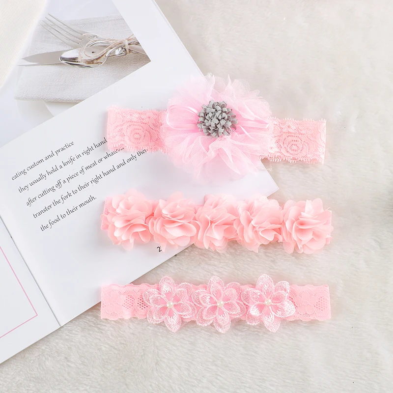 Baby-Stirnband mit Blumen und Schleifen, Kronen-Haarband, Schleifenknoten, Niedliche Kopfbedeckung für Mädchen, Foto-Requisite, 3 Stück/Set – Detail 8