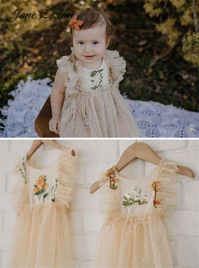 

Jane Z Ann Lace Embroidered Princess dress 100 days 1-2 year Baby Girl Photo Clothing Newborn Photography Prop 4 sizes