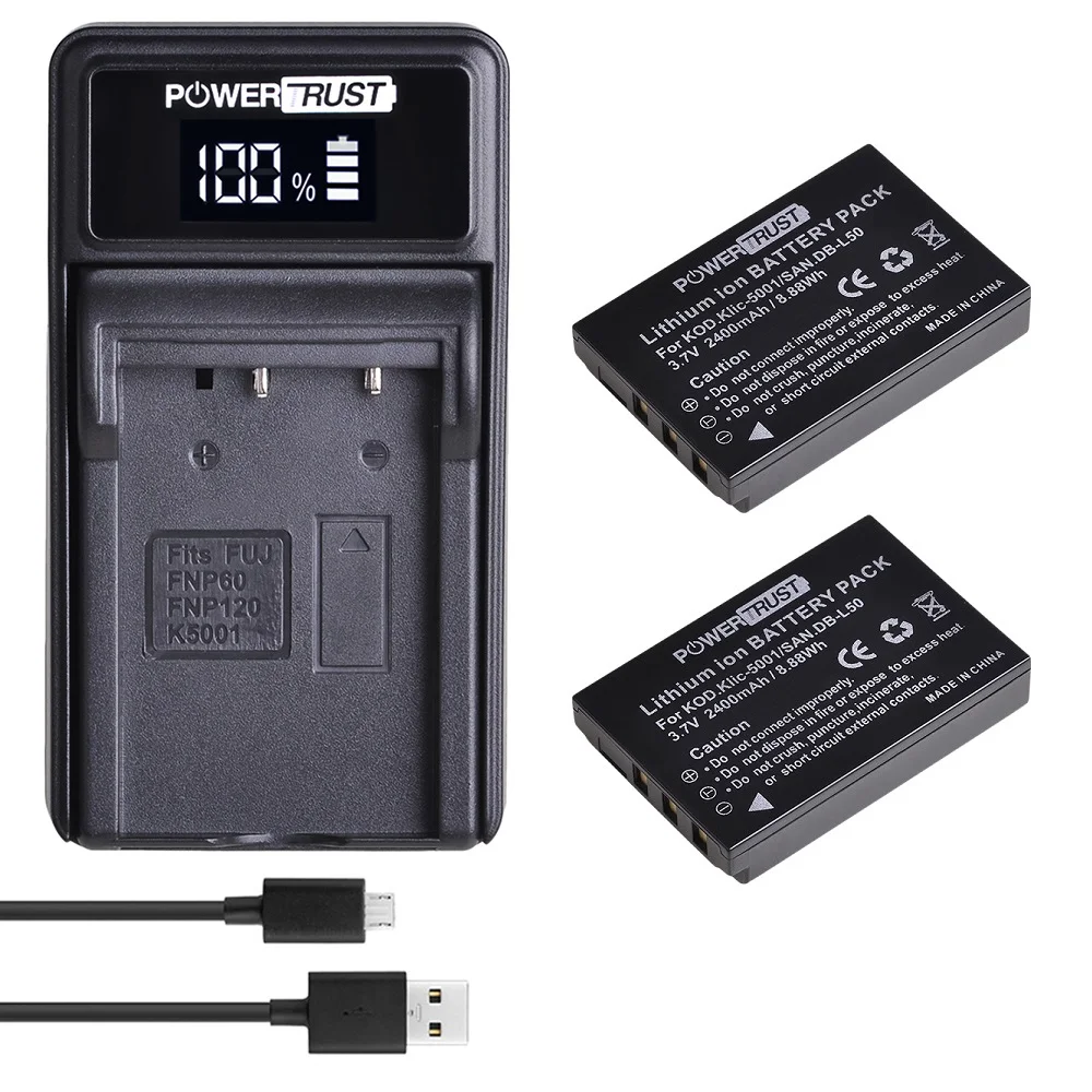 KLIC-5001/ DB-L50 Battery + Charger for Kodak KLIC-5001,P850 Z760 DX7590 DX7630, Sanyo DB-L50,DMX-FH1 FH11 HD1000 HD2000 Camera