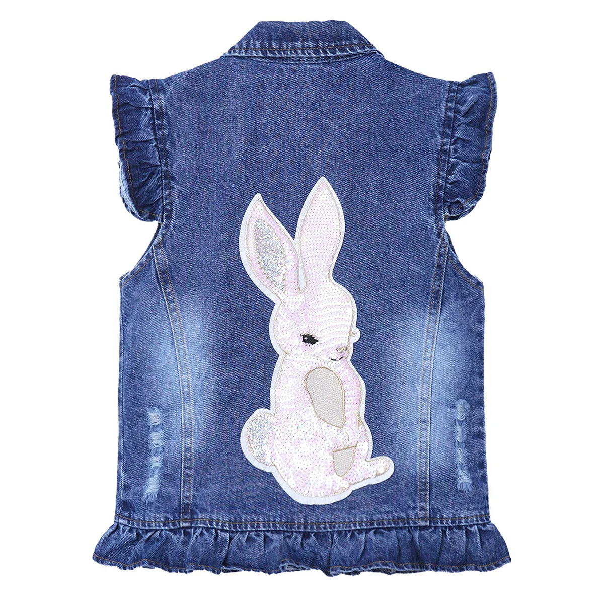 

Sequins Kids Girls Denim Vest Jacket Sleeveless Cute Pattern Ripped Jean Outerwear Spring Autumn New Baby Girls Clothes 1-10Y