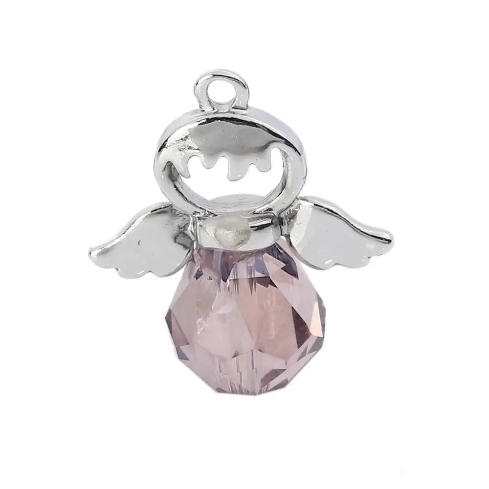 DoreenBeads Fashion Zinc Based Alloy & Glass Charms Angel Silver Color Mauve Faceted Jewelry DIY Charms 21mm x 19mm( 6/8