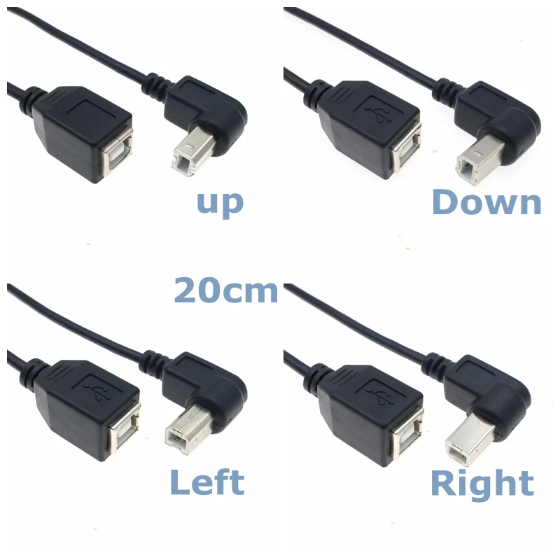 90 Degree Right Angle USB 2.0 Type B Male to Female M/F Extension Data Cable for Printer or 3D Scanner Cable Connector Adapter