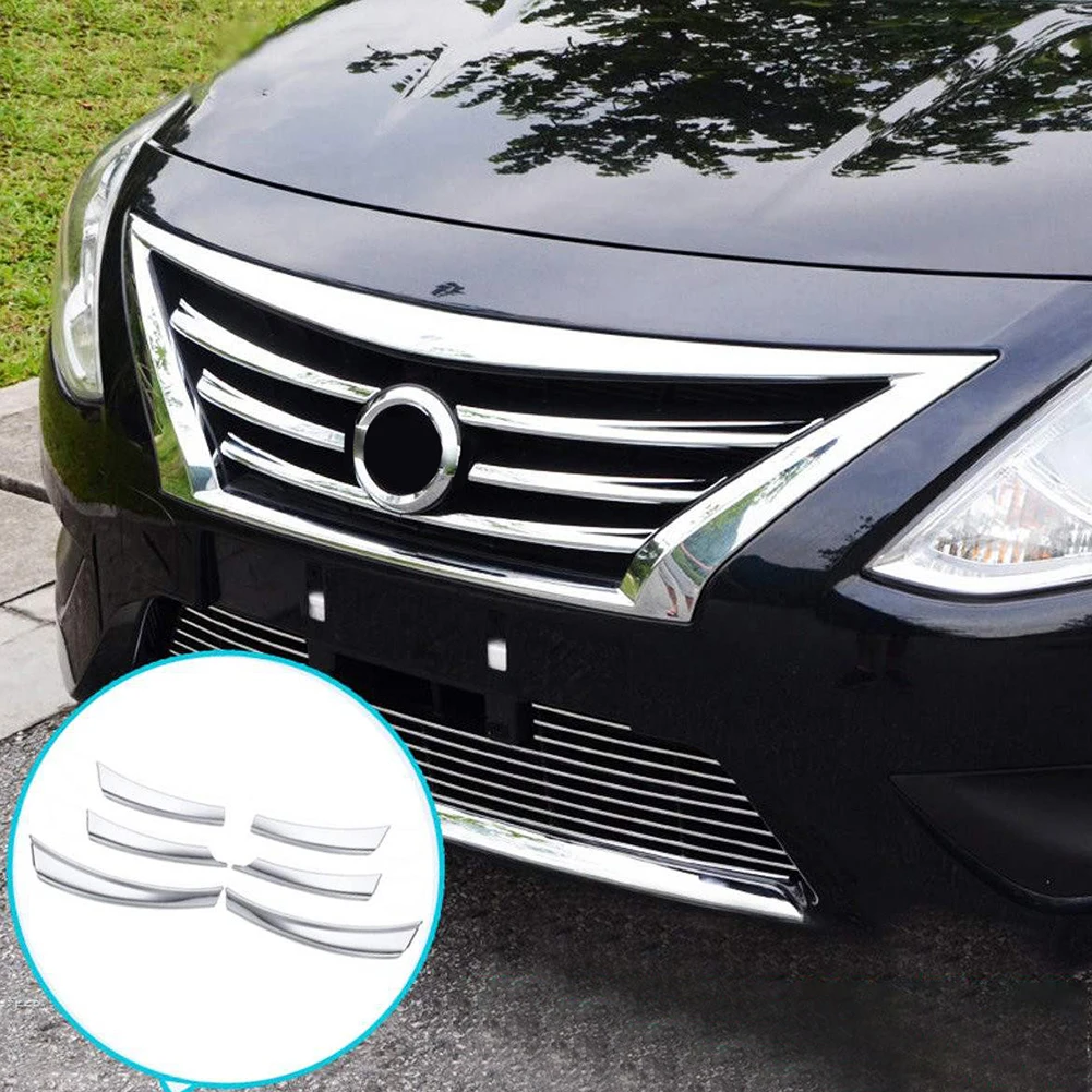 6Pcs Car Front Mesh Grille Head Bumper Cover Trim for Sunny Versa 14 17 2019