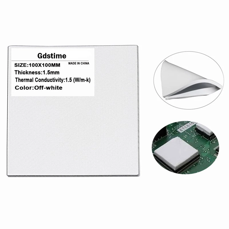 1 Piece Gdstime 100mmx100mmx1.5mm White Thin Thickness CPU Cooler Pad 100x1.5mm 15mm Cooling Conductive Silicone Thermal Pad