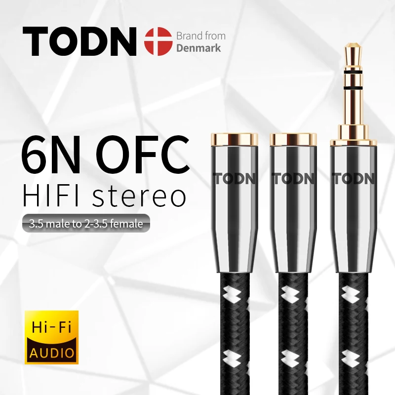 Todn Audio Splitter Headphone Adapter high end hifi 3.5mm AUX Cable for Computer 1 male to 2 famale Y Splitter Headset to PC Ada