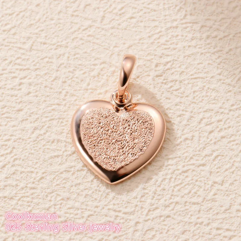 Spring 100% 925 Sterling Silver Matte Brilliance Heart Pendant, Rose gold beads Fits Original Pandora bracelets Jewelry diy