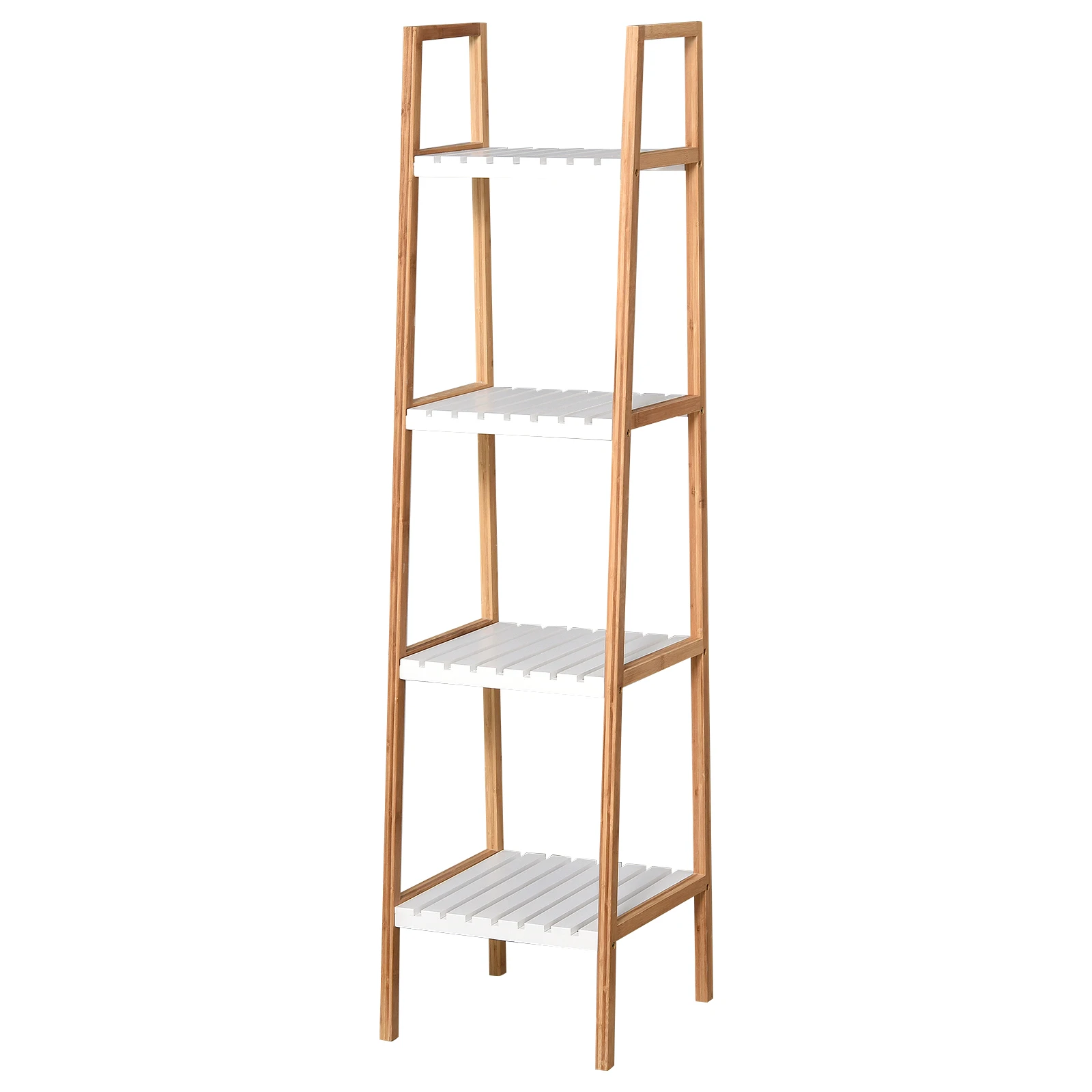 kleankin Estantería para Baño Almacenaje con 5 Niveles Estructura de Bambú y Estantes de Pino 35x36x138.5cm Blanco Bambú Natural