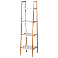 Kleankin 5 levels bamboo structure storage bathroom shelf and pine shelves 35x36x138.5cm white Natural bamboo