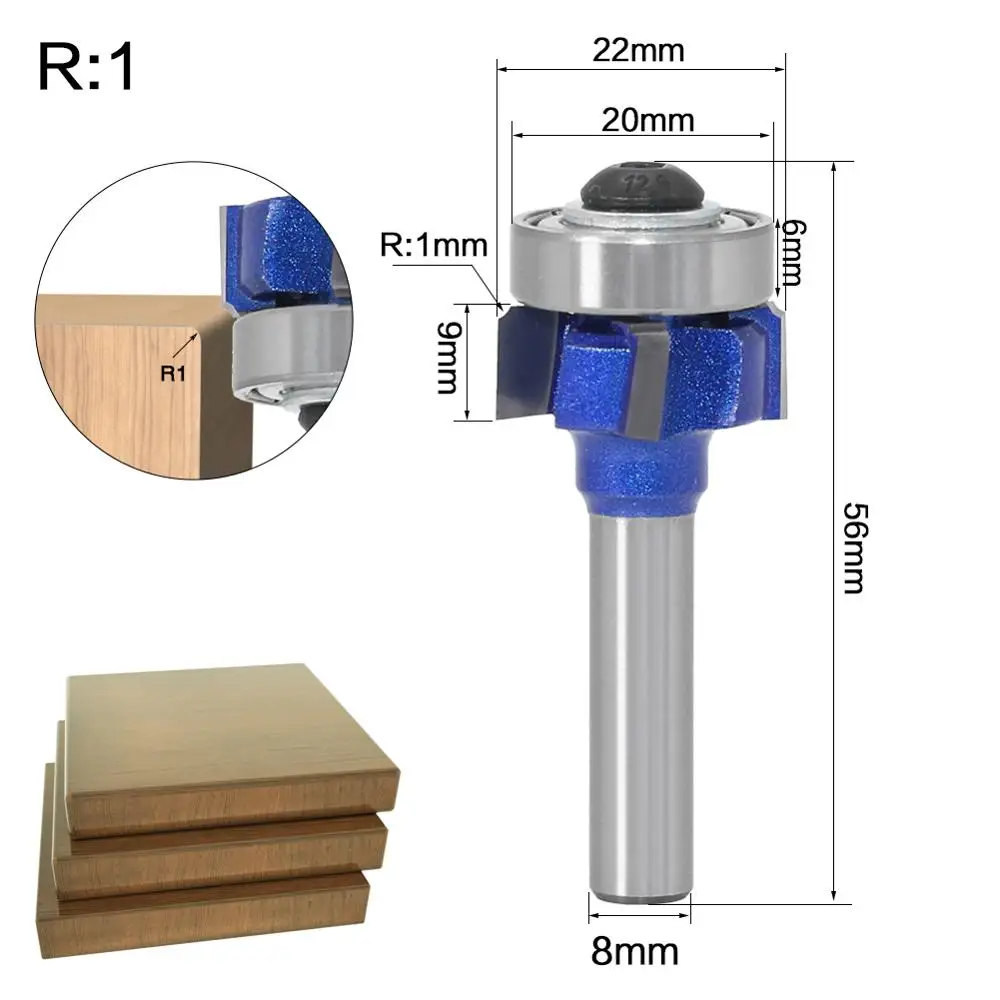 8mm Shank high quality Woodworking Milling Cutter R1mm R2mm R3mm Trimming Knife Edge Trimmer 4 Teeth Wood Router Bit