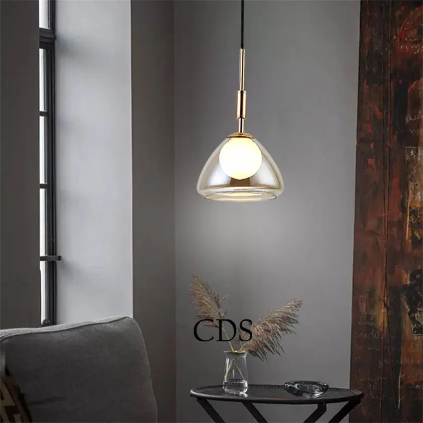 Nordic single smoke gray glass pendant lights bedroom bedside lamp dining room luxury drops decorated living room pendant lamps