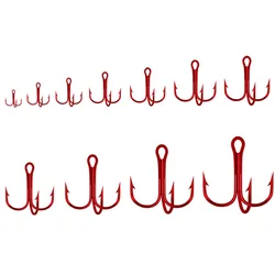 Red Nickel Treble Hook High Carbon Steel Fishing Sharp Hooks Barbed Fishhook Lot 10 Pieces