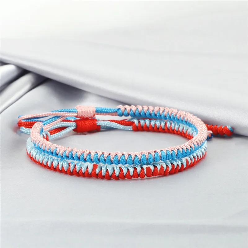 2pc Fashion Handmade Braided Couples Bracelets Lucky Knot Rope Tibetan Buddhist Bracelet Adjustable Size Jewelry For Women Men