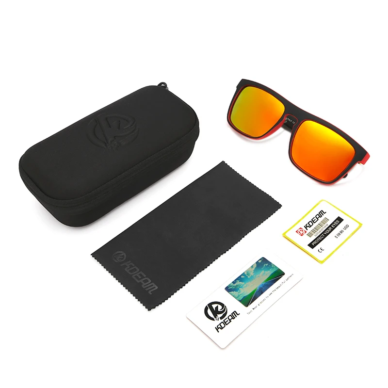 KDEAM Flat Top Polarized Men Sunglasses Square Unrivaled Colors Mirror Sunglass Casual Shades With Hard Case Category 3