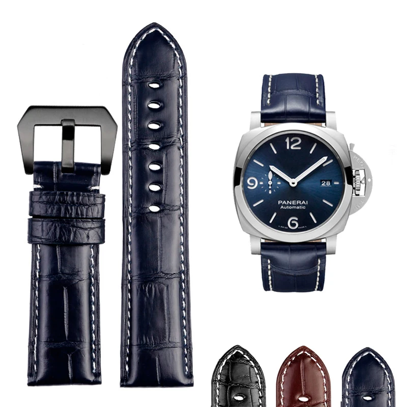 High-end Watch Accessories Watchband crocodile Leather Watch Strap 22mm 24mm Black brown blue man Watch Band For Panerai 111 441