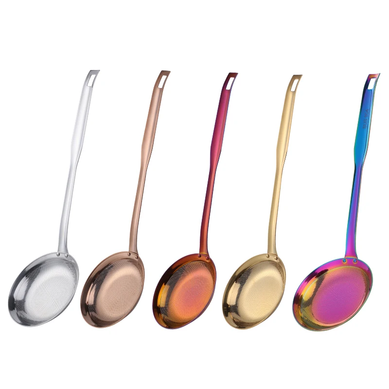 Stainless Steel Rose Gold Kitchen Strainers Cooking Tools Cookware Set Utensils Filter Fine Oil Skimmer Strainer Colander Scoop