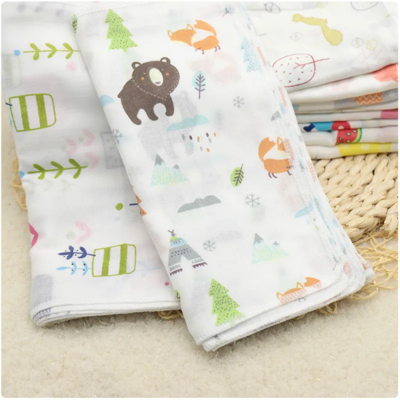 HAPPY MONKEY 5PCS Baby Feeding Towel Teddy Bear Bunny Dot Chart Printed Children Small Handkerchief Gauze Nursing 20CM*20CM