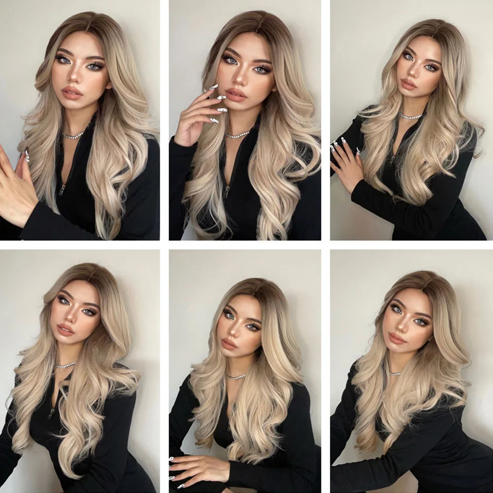 EASIHAIR długie brązowe blond peruki syntetyczne Ombre dla kobiet naturalne włosy faliste peruki żaroodporne kobiece peruki Cosplay