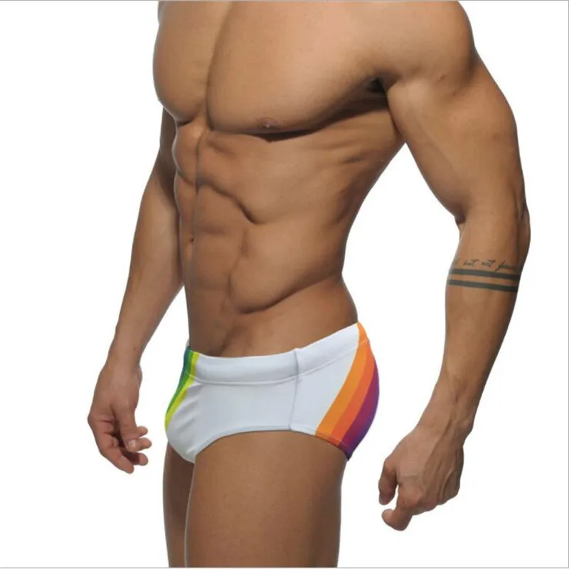 Mens Rainbow Sexy Swimwear Low Waist Swimming Trunks Men New Briefs Beach Shorts Surf Board Quick Dry Bikini Fashion Swimsuit