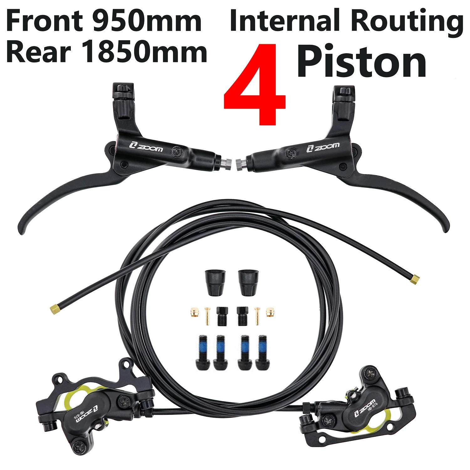 ZOOM HB876 MTB 4-Pistons Hydraulic Disc Brake internal Routing Brakes Internal Cable 950/1850mm for XC AM DH bike