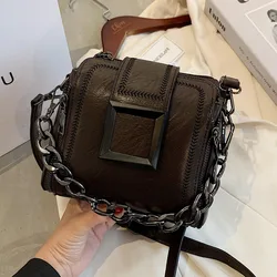 Vintage Bucket Bag PU Leather Luxury Handbag Women's Chains Hasp Small Bag Retro Shoulder Bag