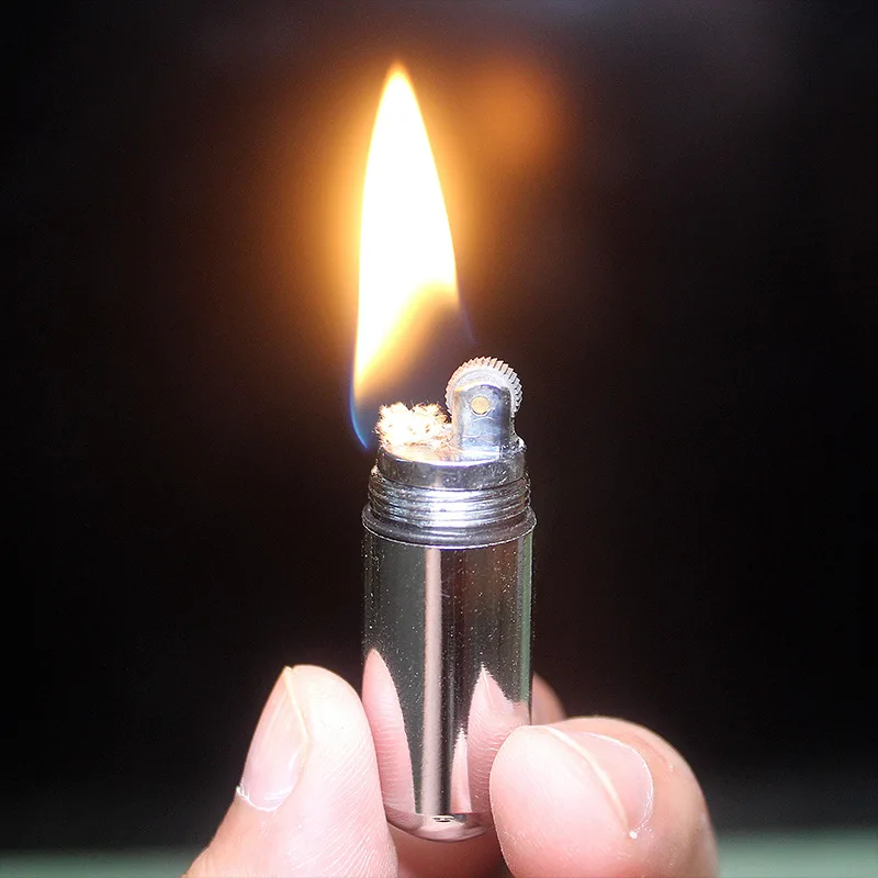 Mini Stainless Steel Kerosene Lighter Gasoline Oil Keychain Flint Fire Starter Cute Lighter Gadgets For Men Survival Fire