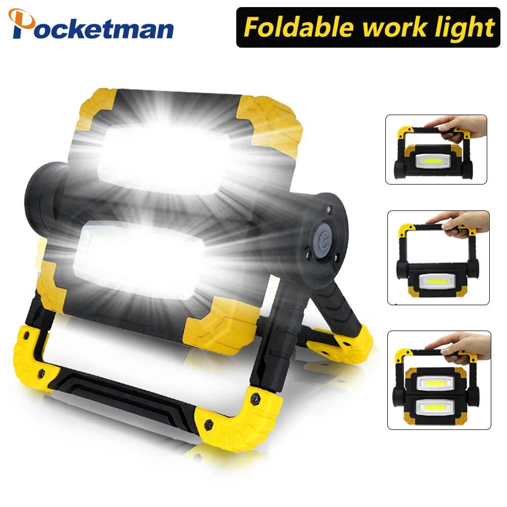 New LED Work Light 50000LM Led Portable Floodlight Waterproof Searchlight 150W Foldable Work Lamp  4*AA Battery For Camping